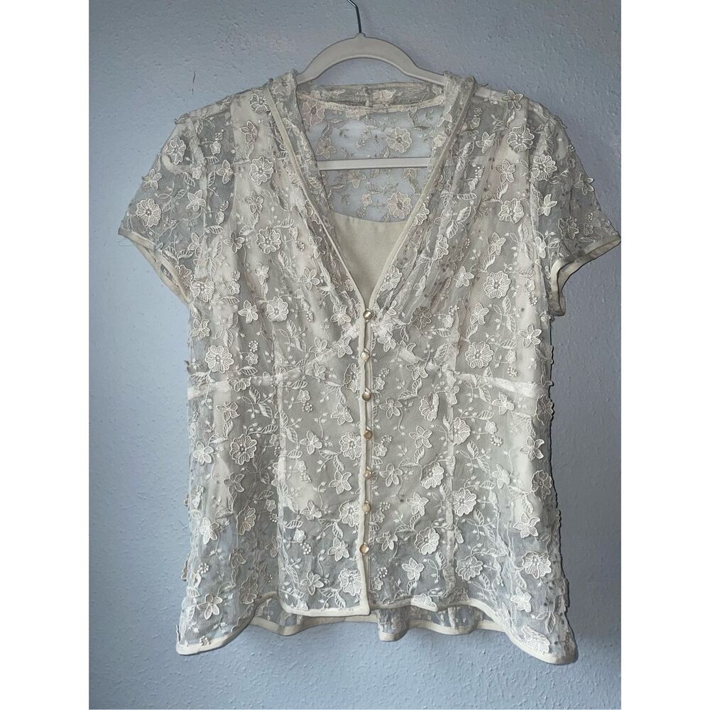 Worth vintage blouse lace overlay w silk removable liner/blouse size 10